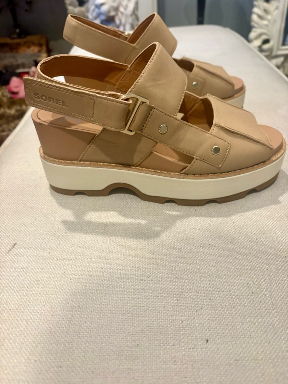 Sorel Beige Platform Slingback Sandal